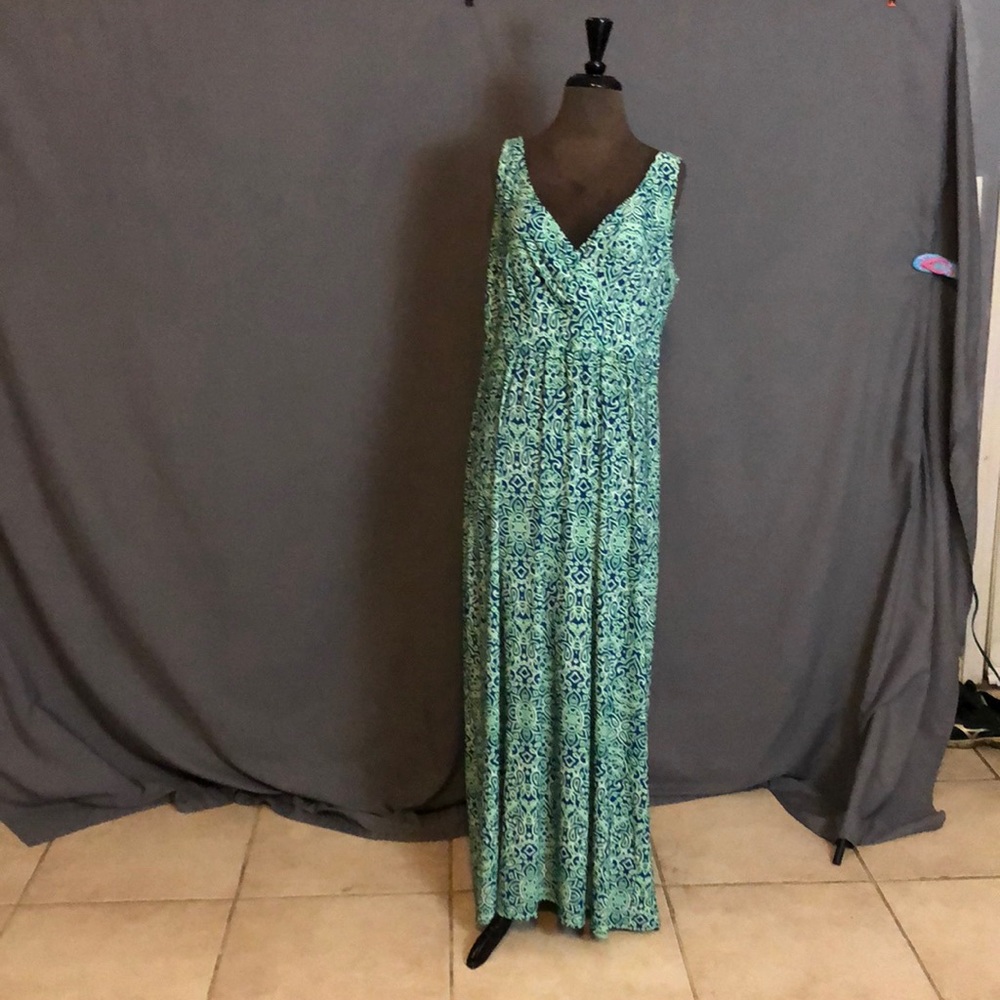 CHAPS blue and green paisley print maxi dress xl